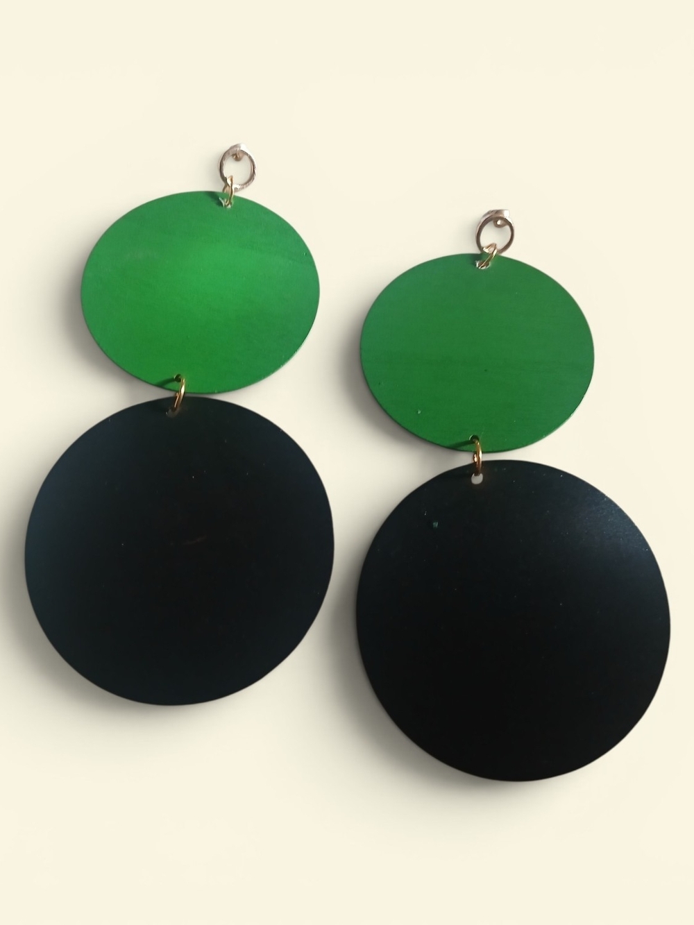 Green and Black Double Disc Drop Earrings